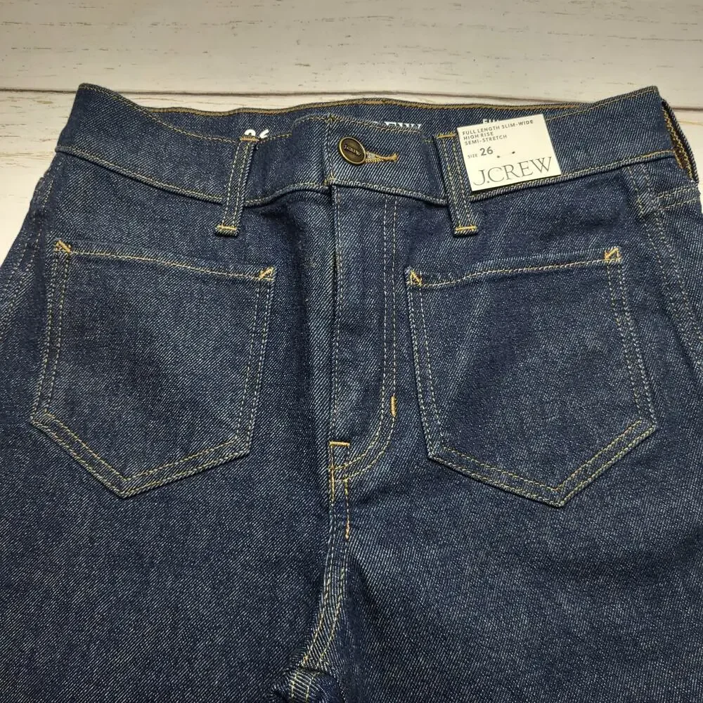 J. Crew Full Length Slim Wide Leg Trouser Jeans Patch Pocket Dark Rinse Wash 26 - Picture 5 of 11